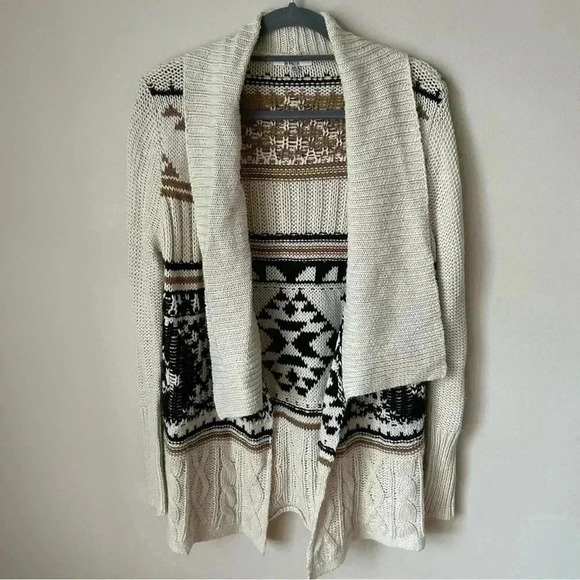 BB Dakota Wool Blend Tribal Aztec Pattern Ivory Knit Cardigan Women’s Size XS - Picture 1 of 7